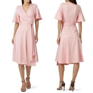 Elliott Famous Pink Matte Satin MIDI Wrap Dress, Large